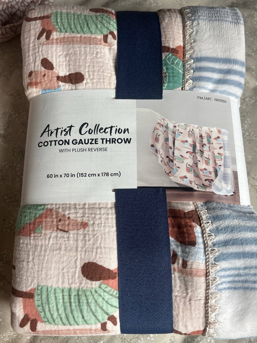 Artist Collection Cotton Gauze Throw with Plush Reverse Dachshund 60 in x 70 in